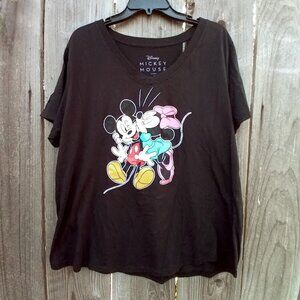 Disney Mickey T-shirt Women 2X Black Pullover Round Neck V-Neck Short Sleeves